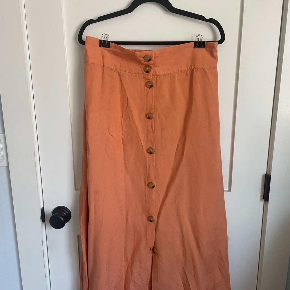 Orange Button-Front Skirt